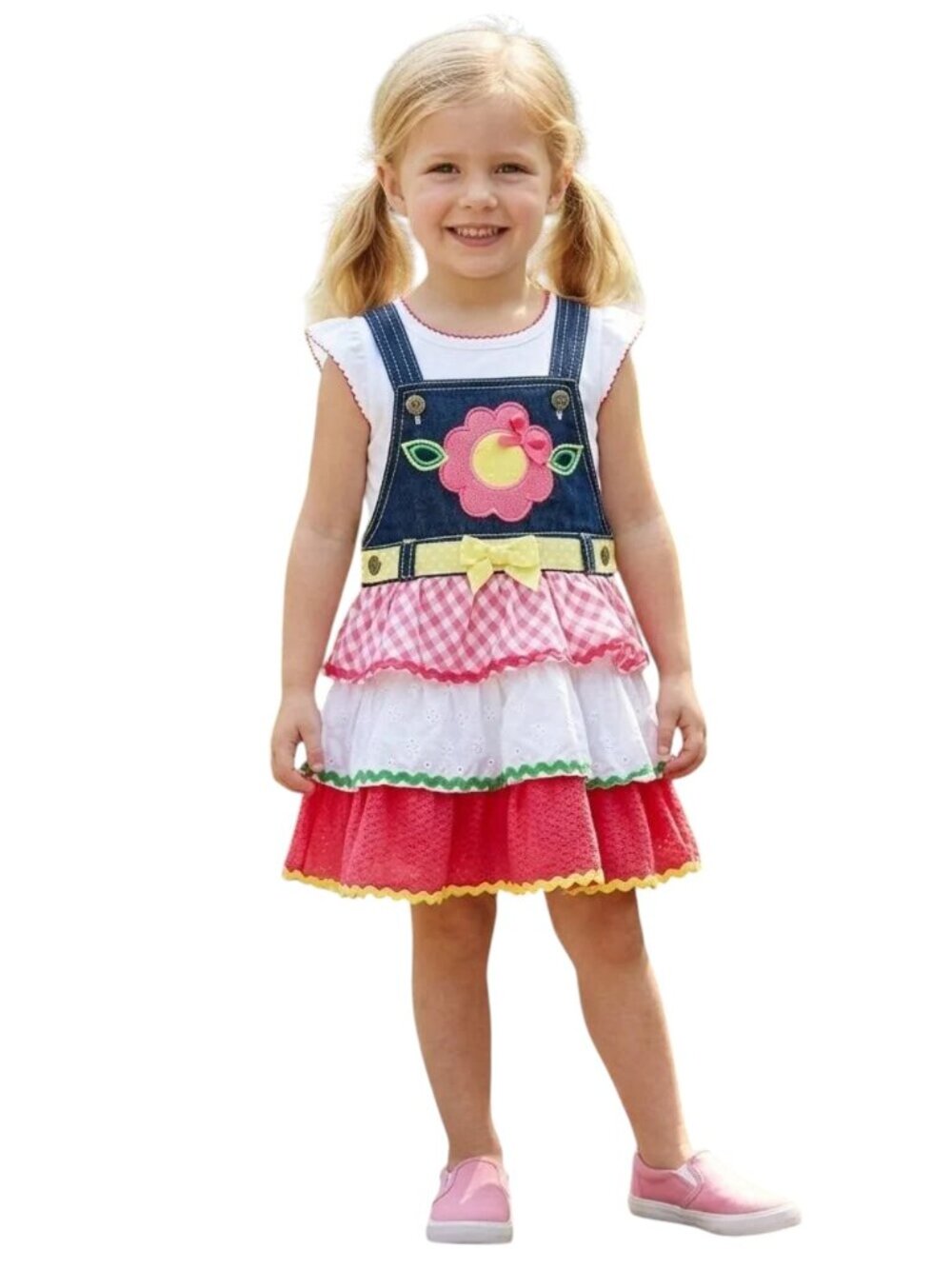 NEW Nannette Toddler 2 Piece Set Outfit Top Shirt Overall Ruffled Jumper Dress 4